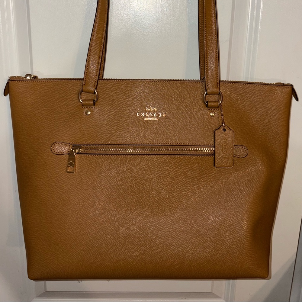 Coach City Zip Pebbled Leather Tote Bag Saddle Brown Gold Hardware - Picture 2 of 13